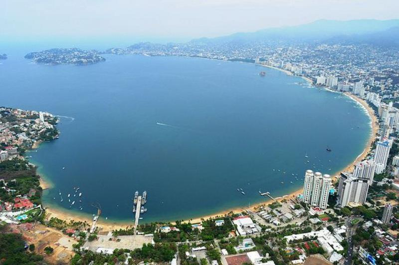 Acapulco Bay and Pacific coastline in Mexico.