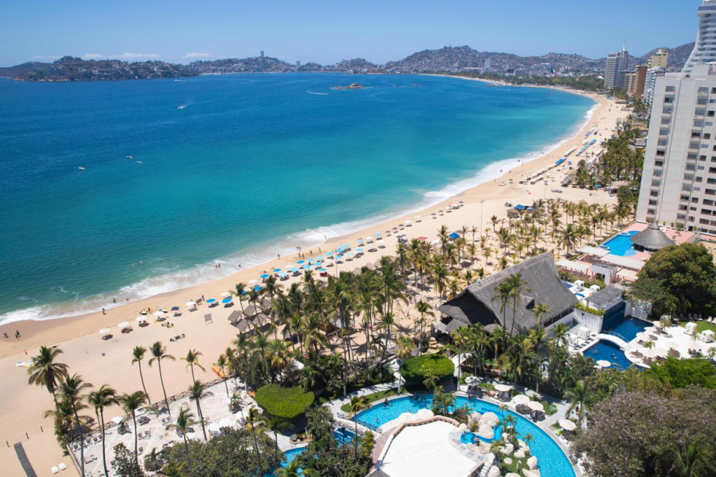 Beach and coastal tourism area in Acapulco Mexico.