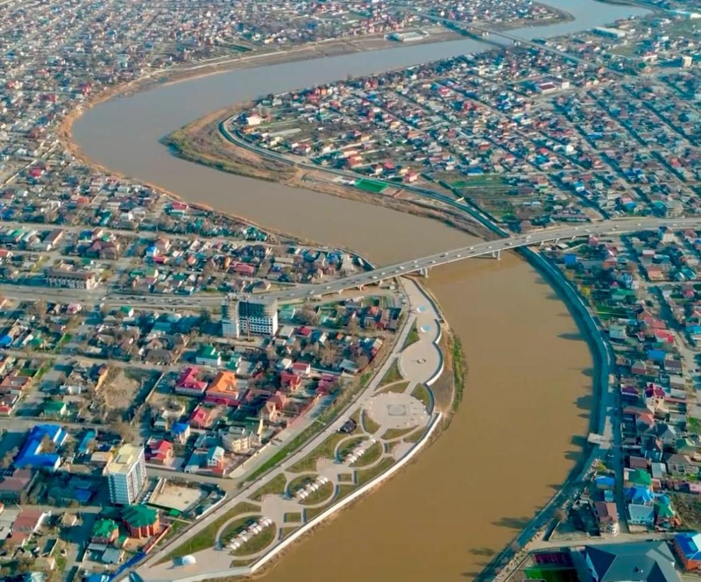 Ural River waterfront in Atyrau Kazakhstan.