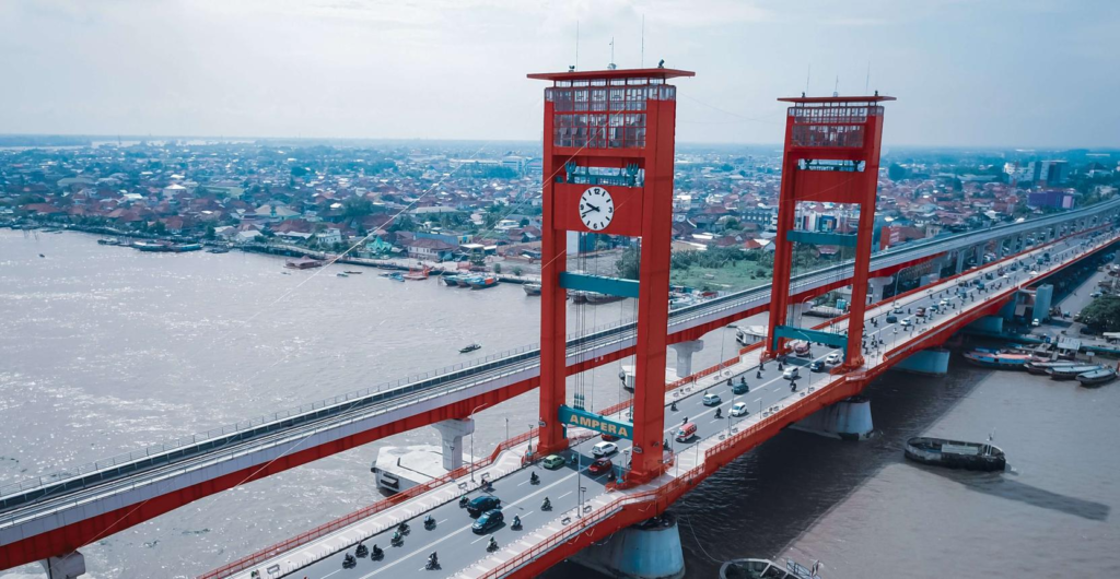 Ampera Bridge over Musi River in Palembang Indonesia.