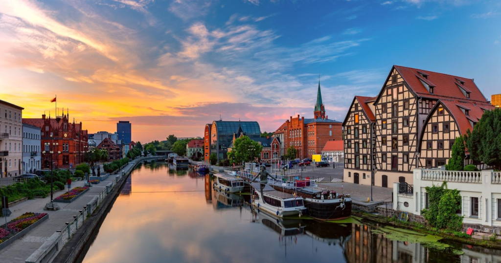 Riverside architecture in Bydgoszcz Poland.