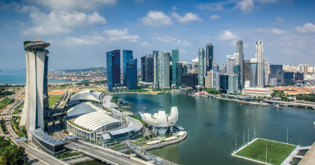 Modern Singapore skyline with Marina Bay landmarks.
