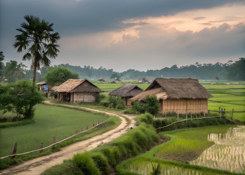 Rural village landscape in Bangladesh.