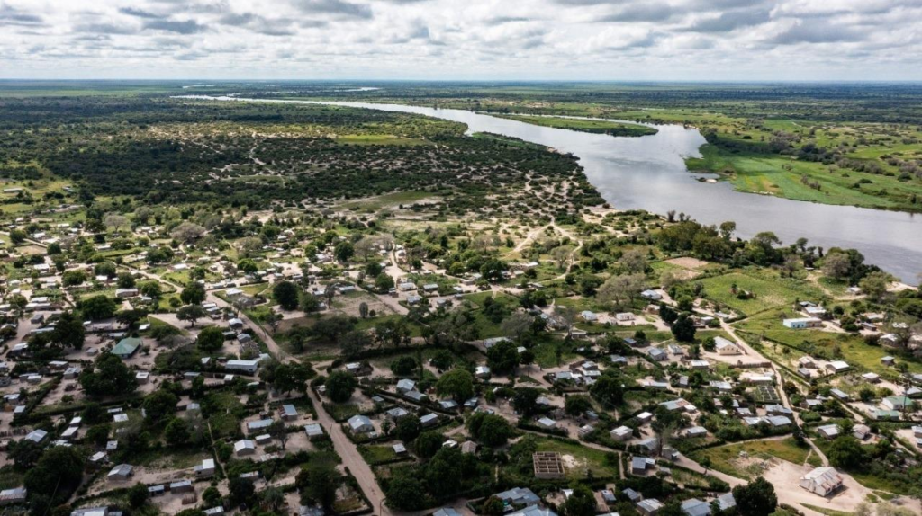 A panoramic aerial view of Kafue showing the town, Kafue River, and surrounding natural landscapes in Zambia.