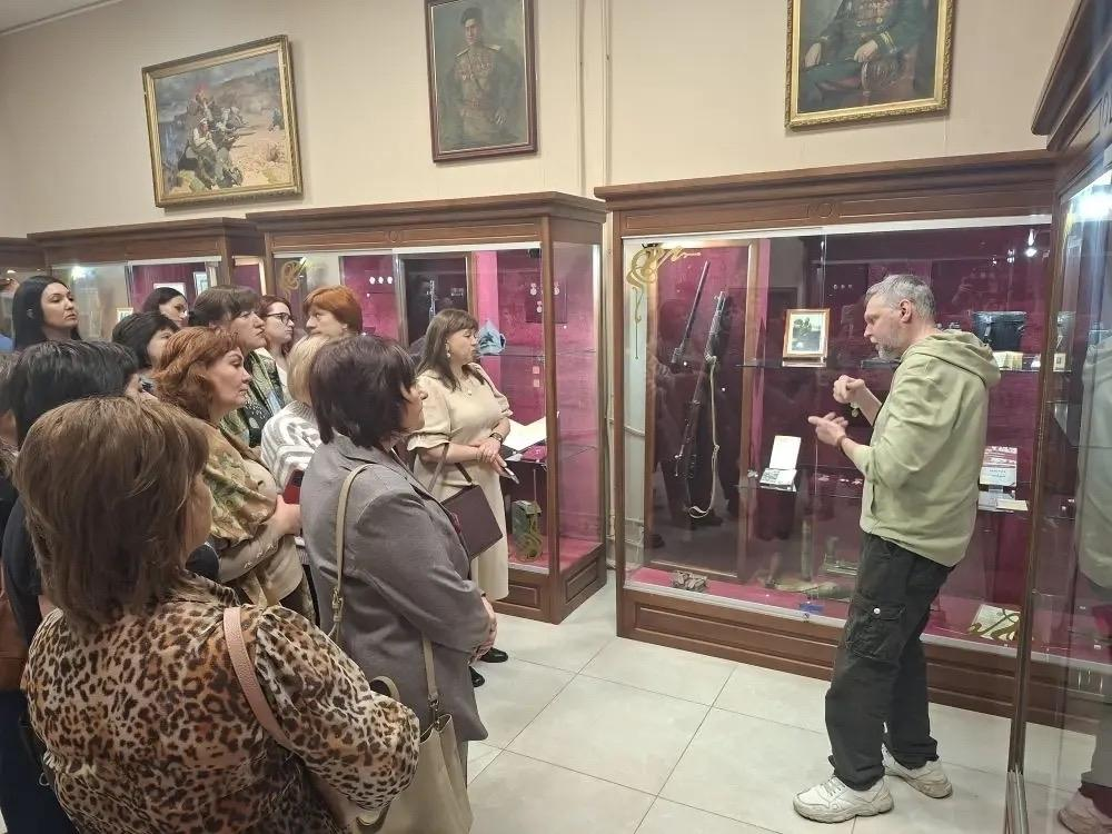 Visitors exploring the Rostov Regional Museum in Rostov-on-Don, Russia, a historic and cultural landmark.
