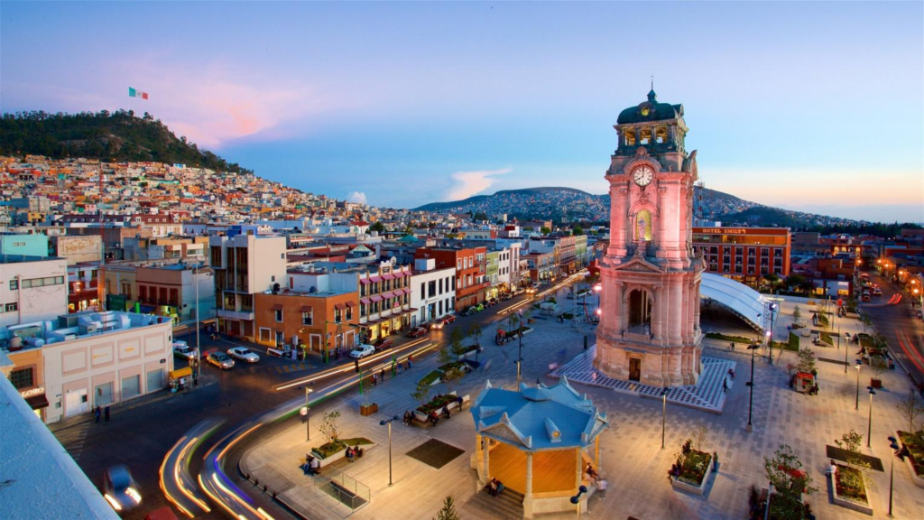 Pachuca city skyline and historic landmarks