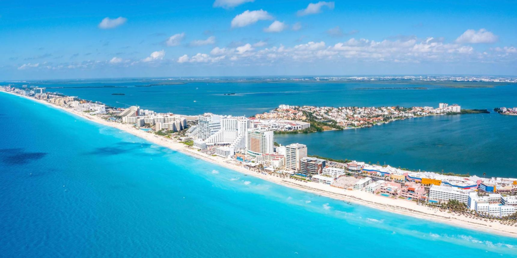 Cancun skyline and Caribbean coastline