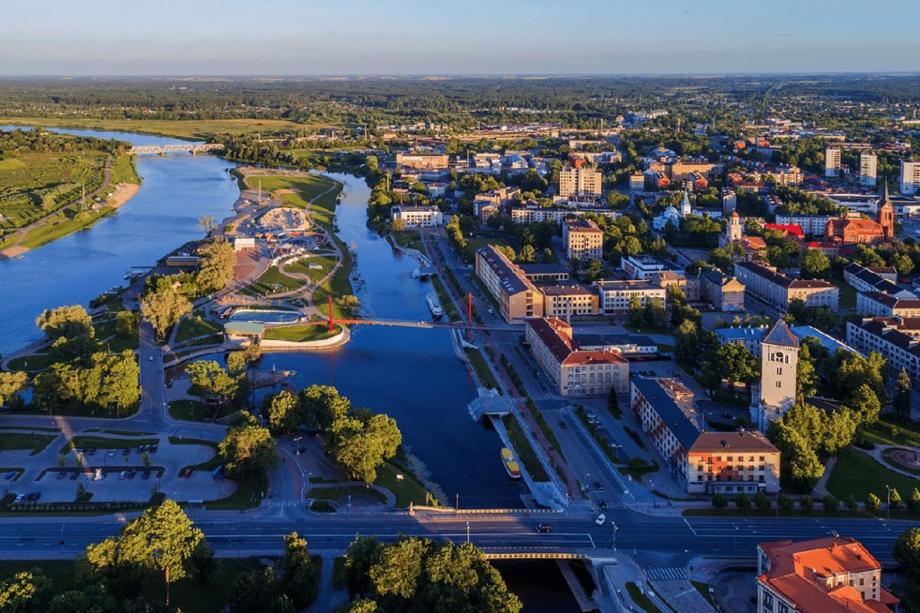 Jelgava Latvia city skyline Lielupe River