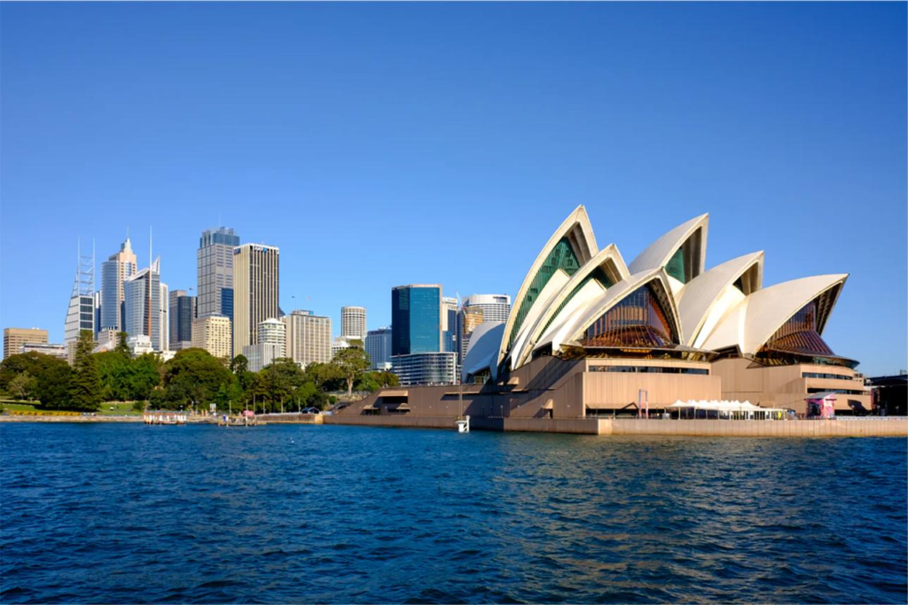 Panoramic view of Sydney Harbour with the Opera House and Harbour Bridge