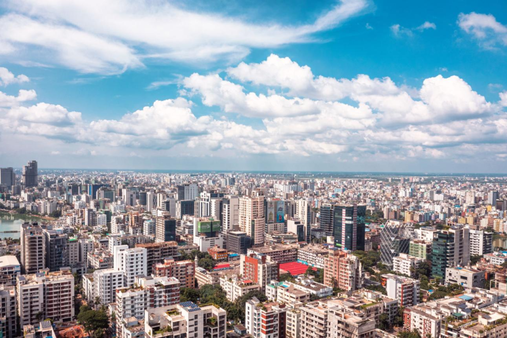 Panoramic view of Dhaka's skyline during daylight.