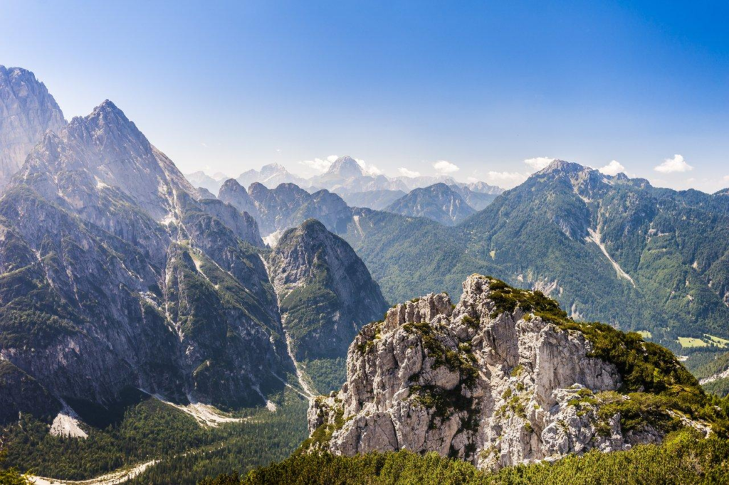 Snow-capped peaks of the Julian Alps in Slovenia