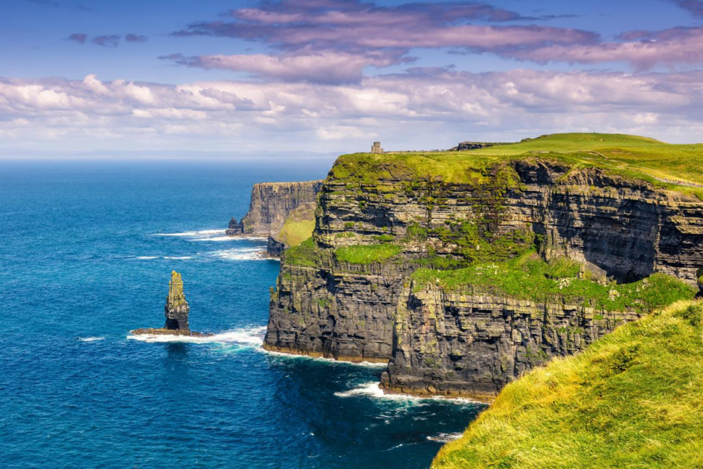 The Cliffs of Moher overlooking the Atlantic Ocean in western Ireland.