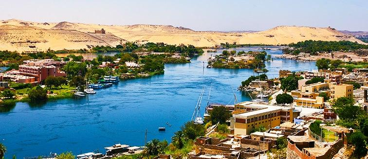 Aerial view of the Nile River flowing through Egypt