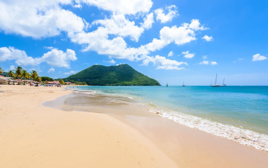 Sandy beach with turquoise water in Gros Islet, Saint Lucia