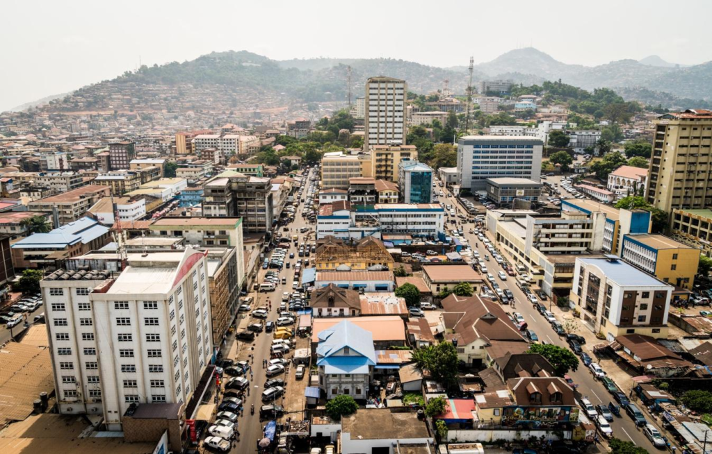 Aerial view of Freetown, the capital of Sierra Leone