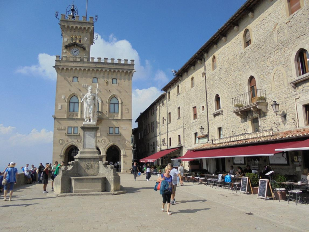 Historic streets and buildings in San Marino city center.