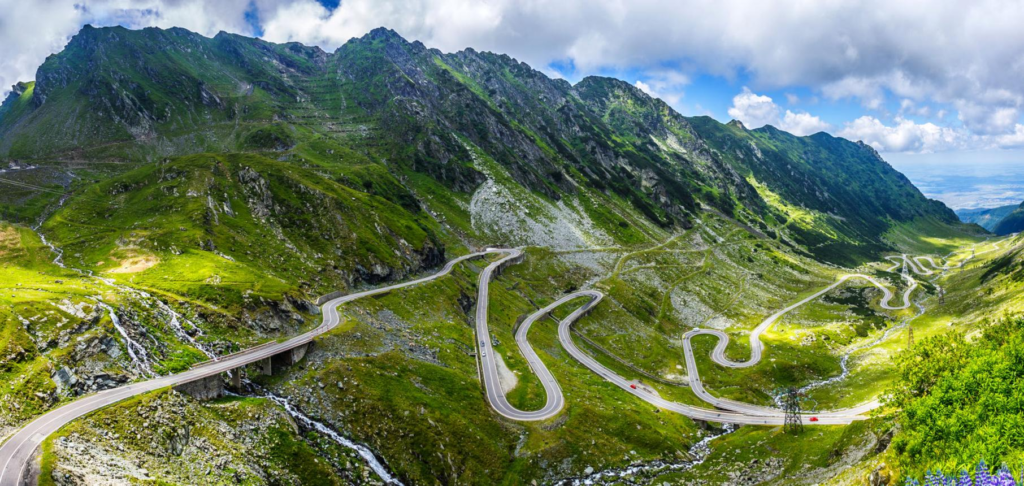 Scenic winding Transfagarasan Highway through the Carpathian Mountains