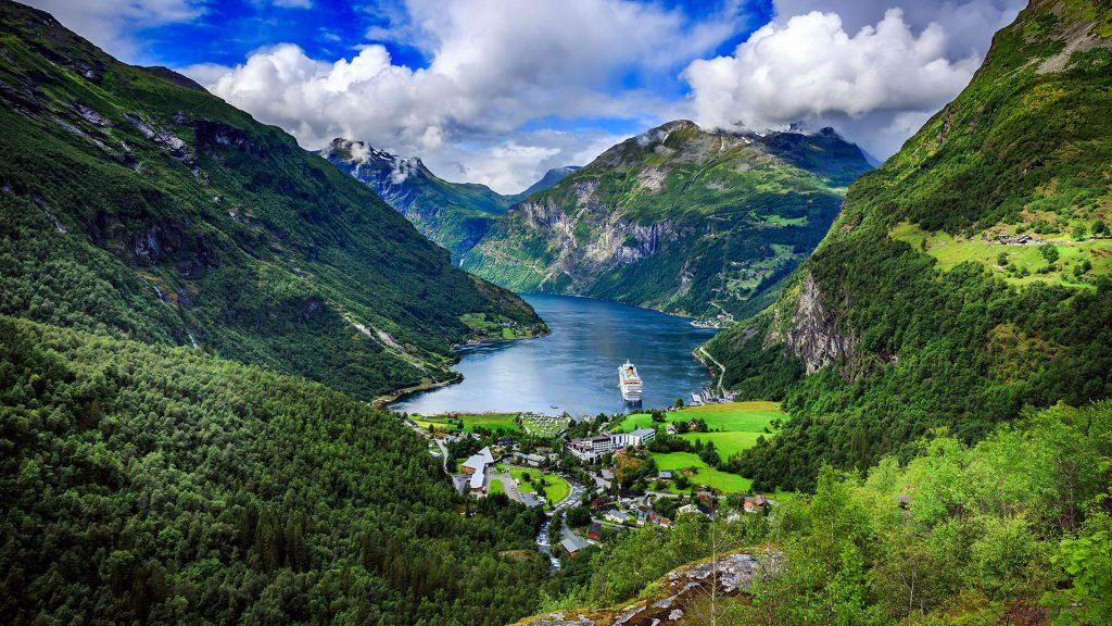 Scenic fjord landscape of Geirangerfjord, Norway.