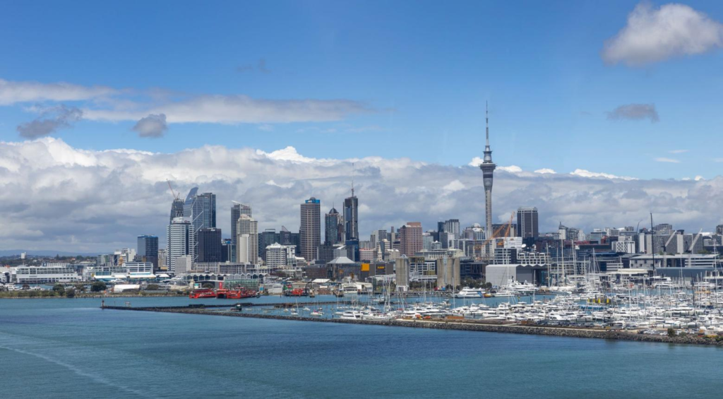 Panoramic view of Auckland city and harbor in New Zealand.