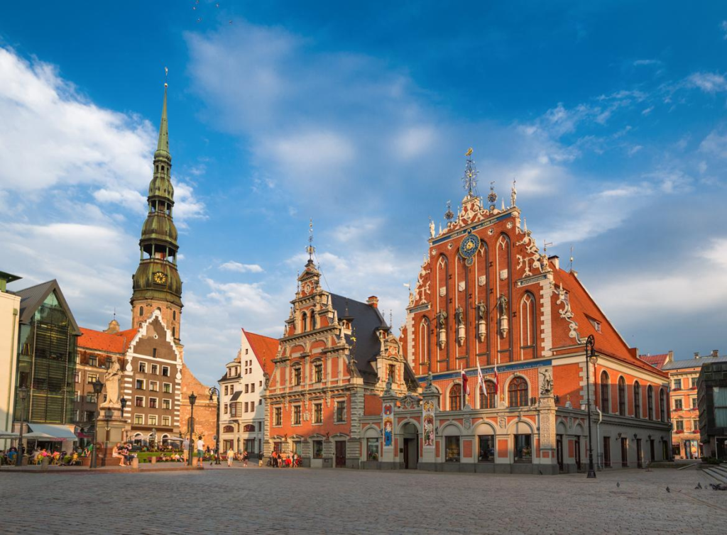 Historic cobblestone streets of Riga Old Town, Latvia.