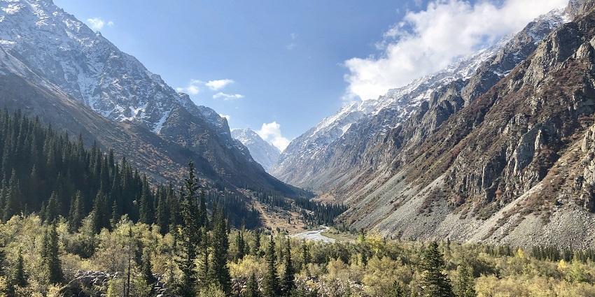 Mountain landscape in Ala Archa National Park near Bishkek, Kyrgyzstan.