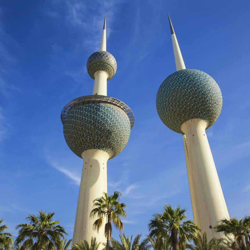 Kuwait Towers overlooking the Arabian Gulf in Kuwait City.