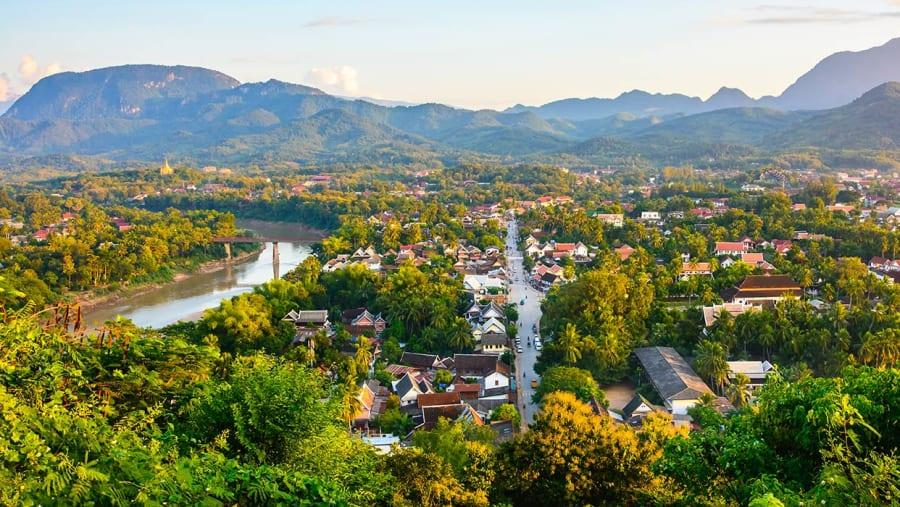 Historic temples and traditional architecture in Luang Prabang, Laos.