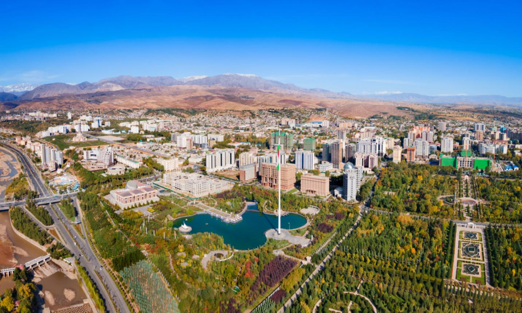 Modern cityscape of Dushanbe, the capital of Tajikistan.