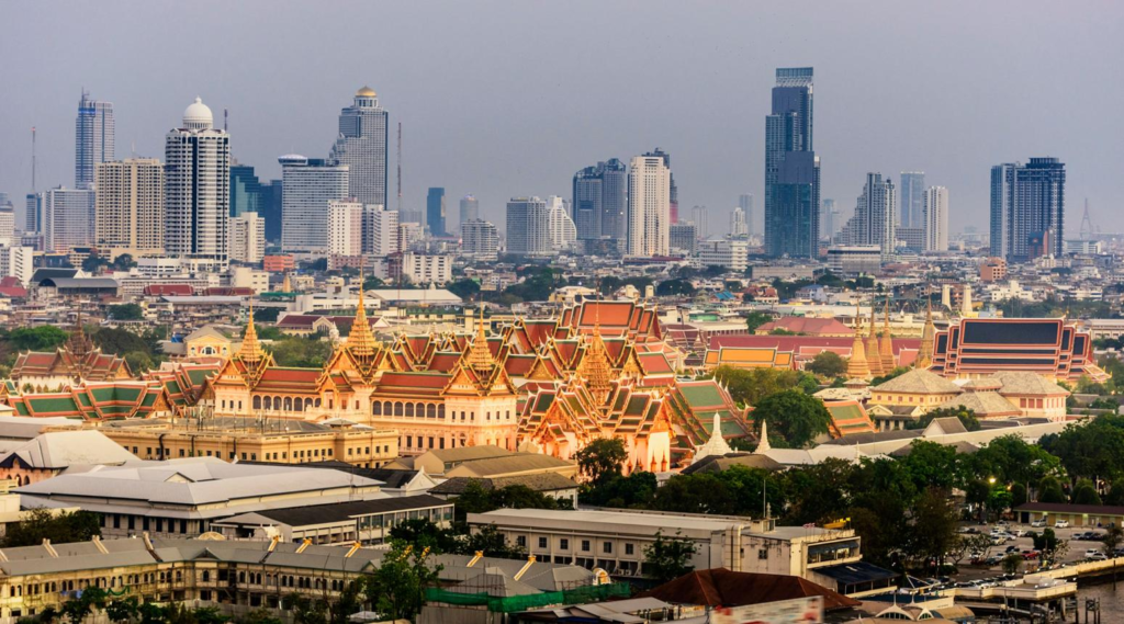 Grand Palace and Bangkok city scenery in Thailand.