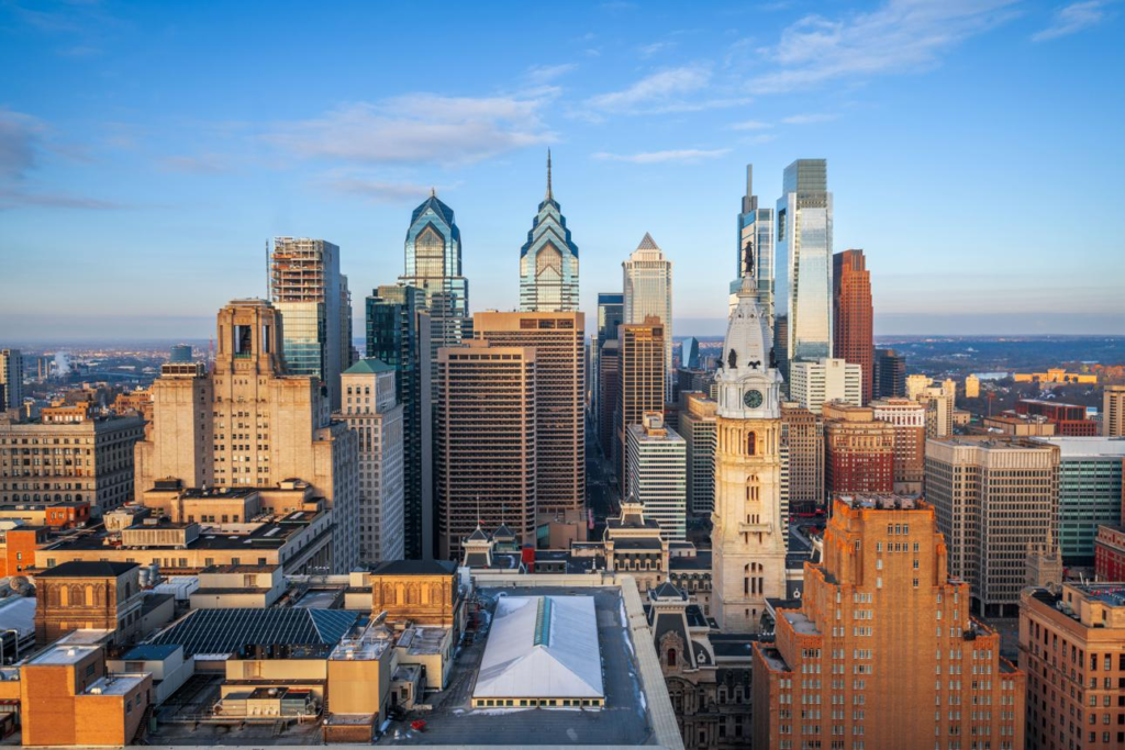 Historic buildings and skyline in Philadelphia Pennsylvania USA.