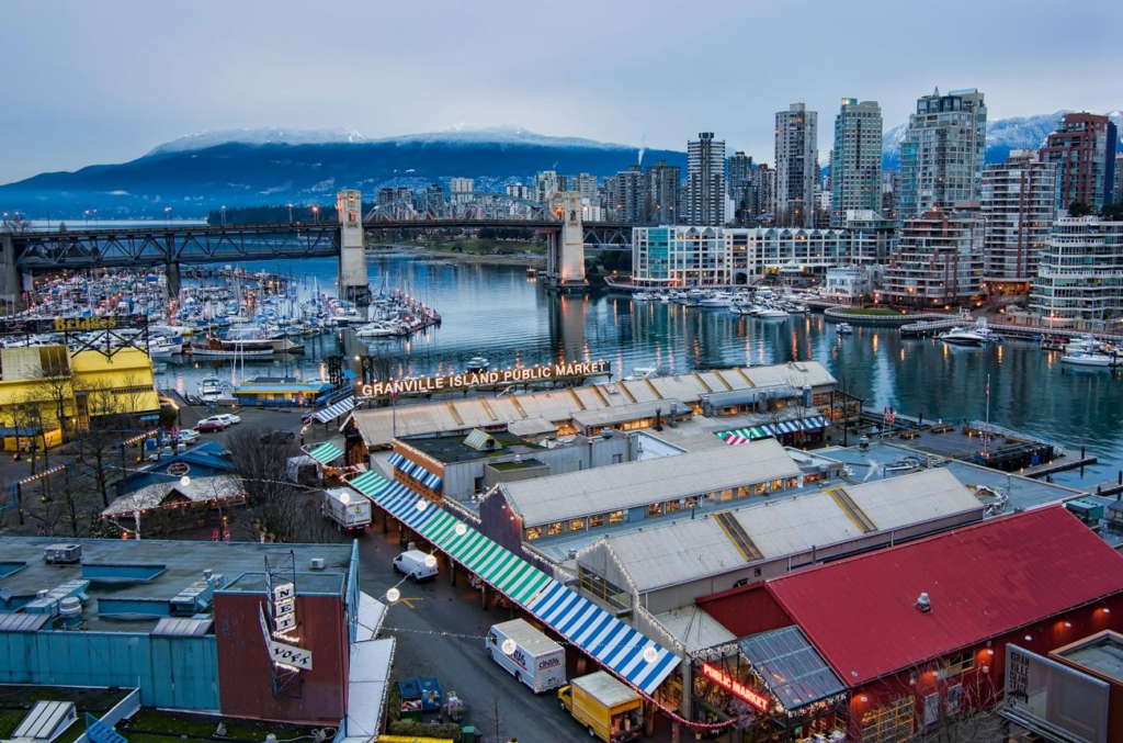 Granville Island waterfront in Vancouver Canada.