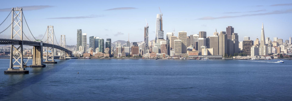 San Francisco skyline overlooking the Bay Area.