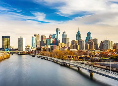 Philadelphia skyline in Pennsylvania USA.