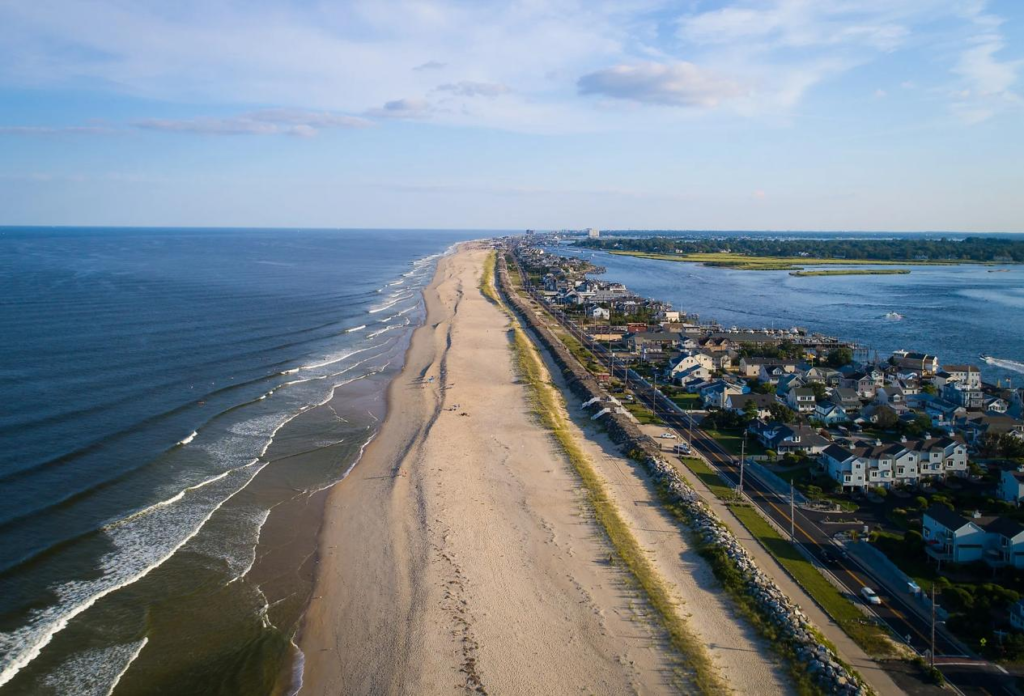 Beach coastline along the Jersey Shore in New Jersey.
