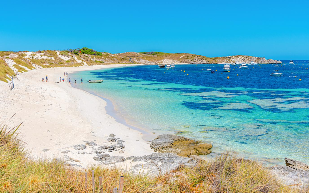 Beach and coastal landscape on Rottnest Island near Perth.