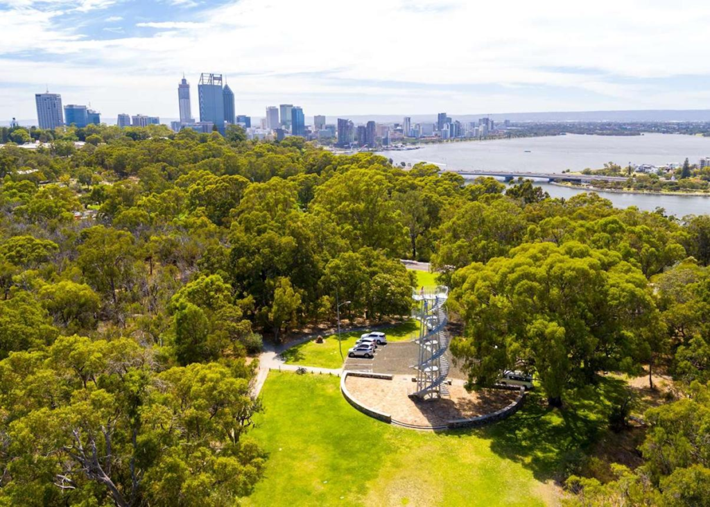 Kings Park gardens overlooking Perth city in Western Australia.