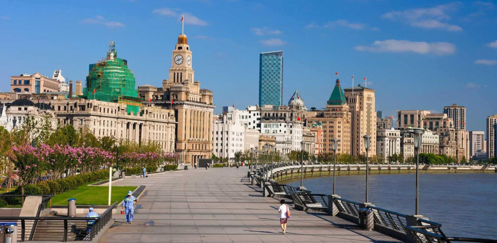 Historic waterfront promenade known as The Bund in Shanghai, China.